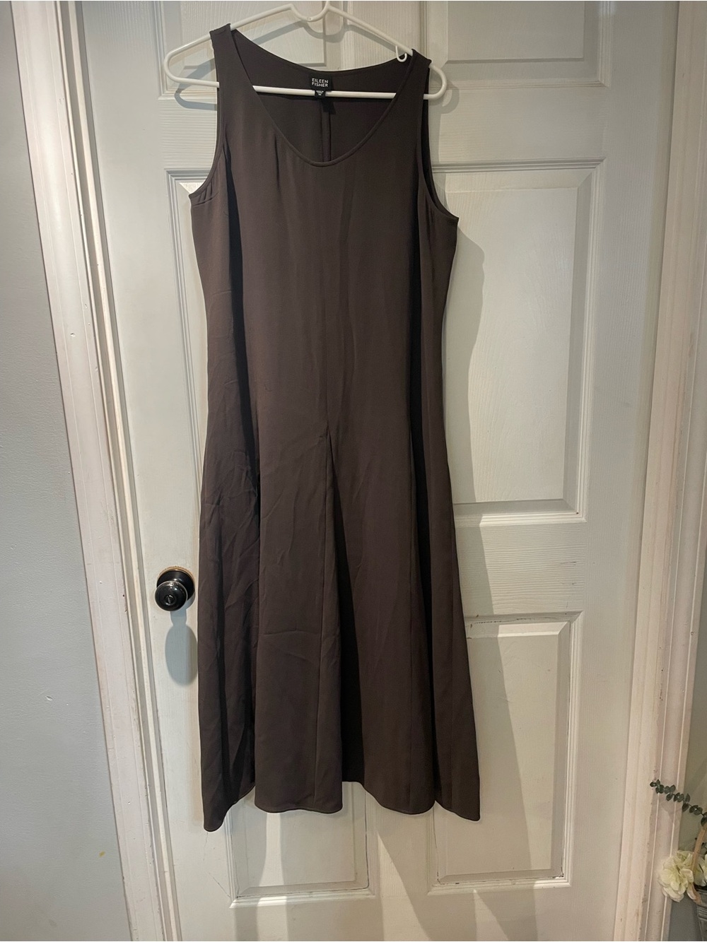 EILEEN FISHER Silk Sleeveless Midi Dress in Dark Brown Medium
